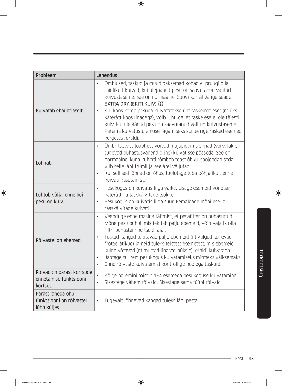 Samsung DV80K6010CW/LE manual Eesti 43  